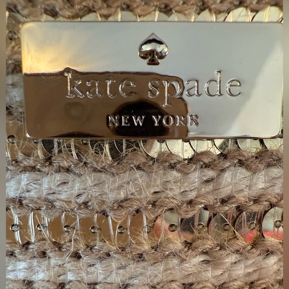 NWT Kate Spade Hallie Garden Way Sequin Raffia Tote Bag With PomPom - Picture 4 of 10